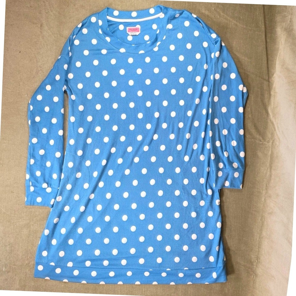 Kate Spade New York Blue White Polka Dot Long Sleeve T-Shirt Dress Pockets Small
